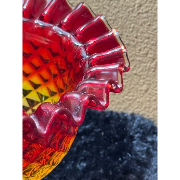 Vintage Viking Yesteryear Amberina Pineapple Diamond Point Compote Crimped EUC - Picture 4 of 7